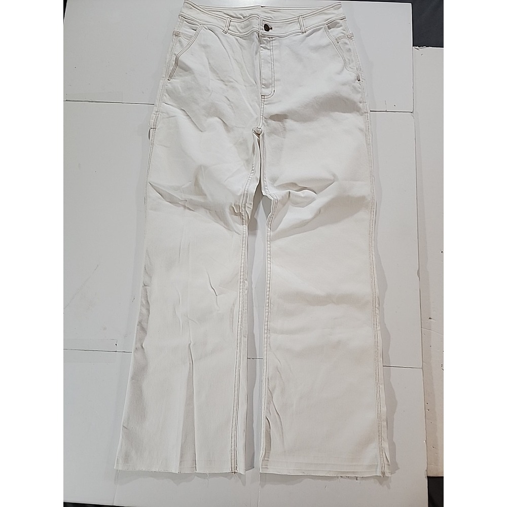 H2OFagerholt Aliinz Jeans White Contrast Stitch Straight Leg Pants Size M FA9005
